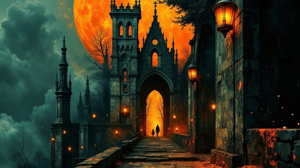 <lora:MJ6 Dark Oil Paint:1.0> <lora:DreamweaverFlux:1.0> <lora:Abstract Reality:1.0> <lora:Akimora:1.0> Crumbling cathedral ruins + hollow-e...