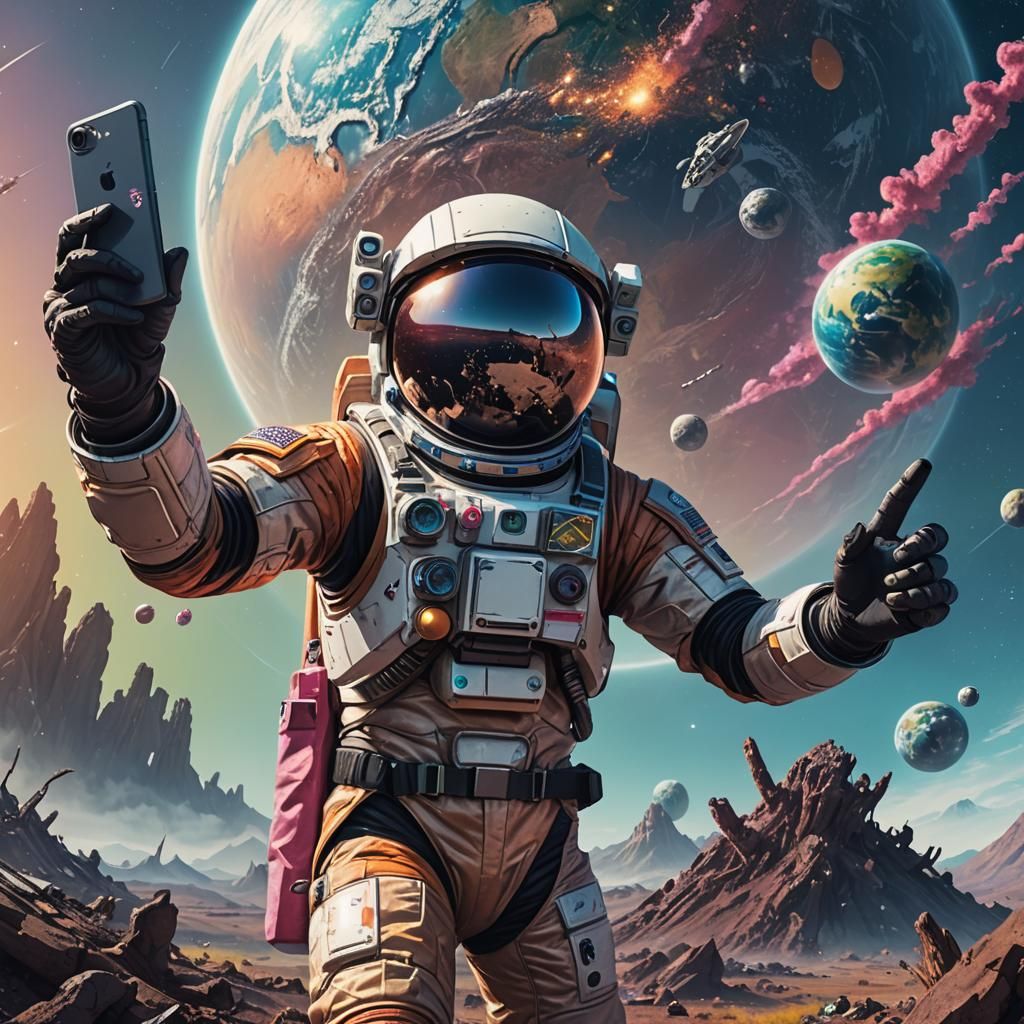 Astronaut Selfie with Alien in Space, Digital Matte Painting