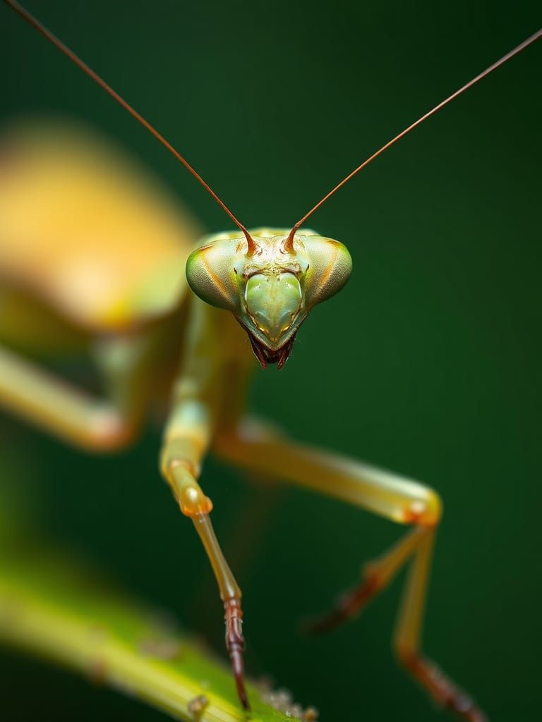 Macro Praying Mantis Close-Up in a Threatening Pose