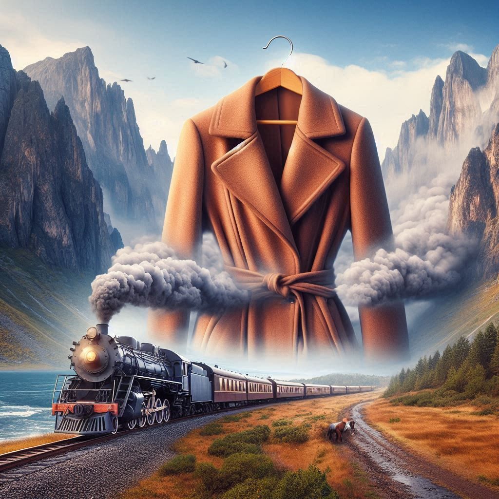 Brown coat and steam train