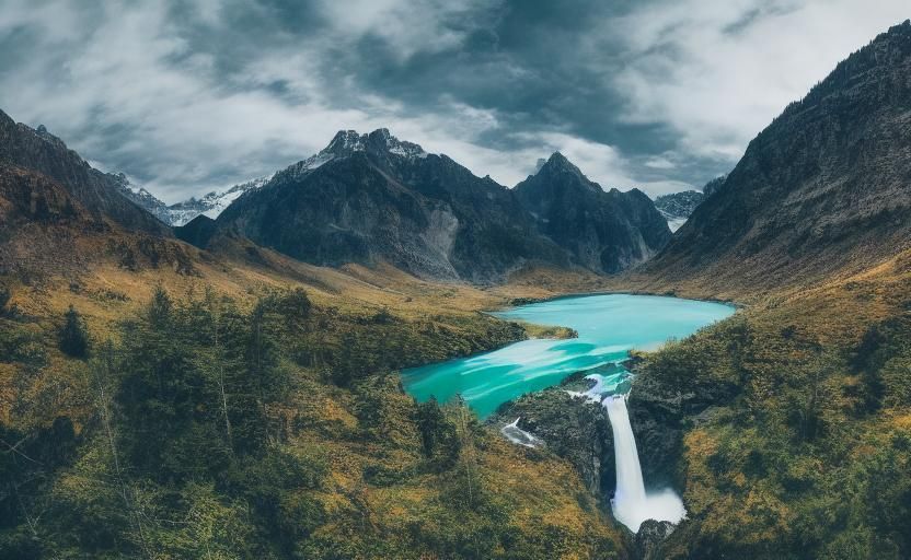 beautiful landscape of epic mountains, rivers and waterfalls...