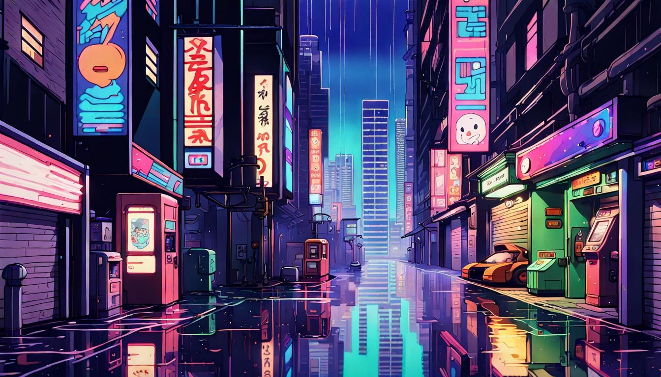 1990s retro neon-lit alleyway