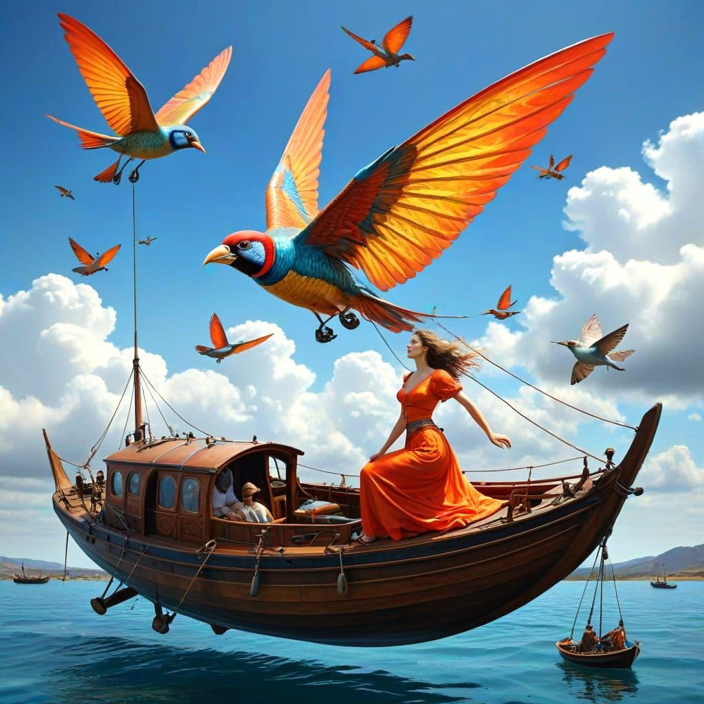 Surreal Medieval Ladies with Flying Contraptions