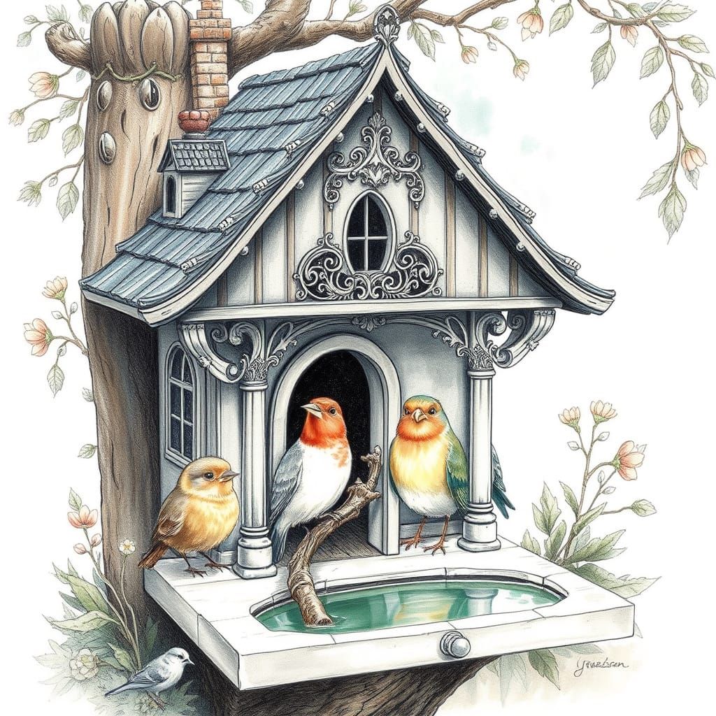 Birdhouse with a pool  by @Creator with no fantasy