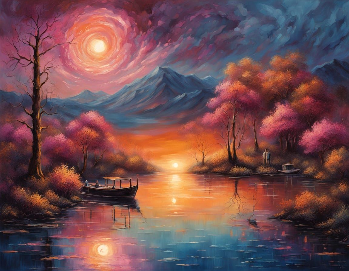 Fantasy Lakeside Sunset!   by @ArtMew94