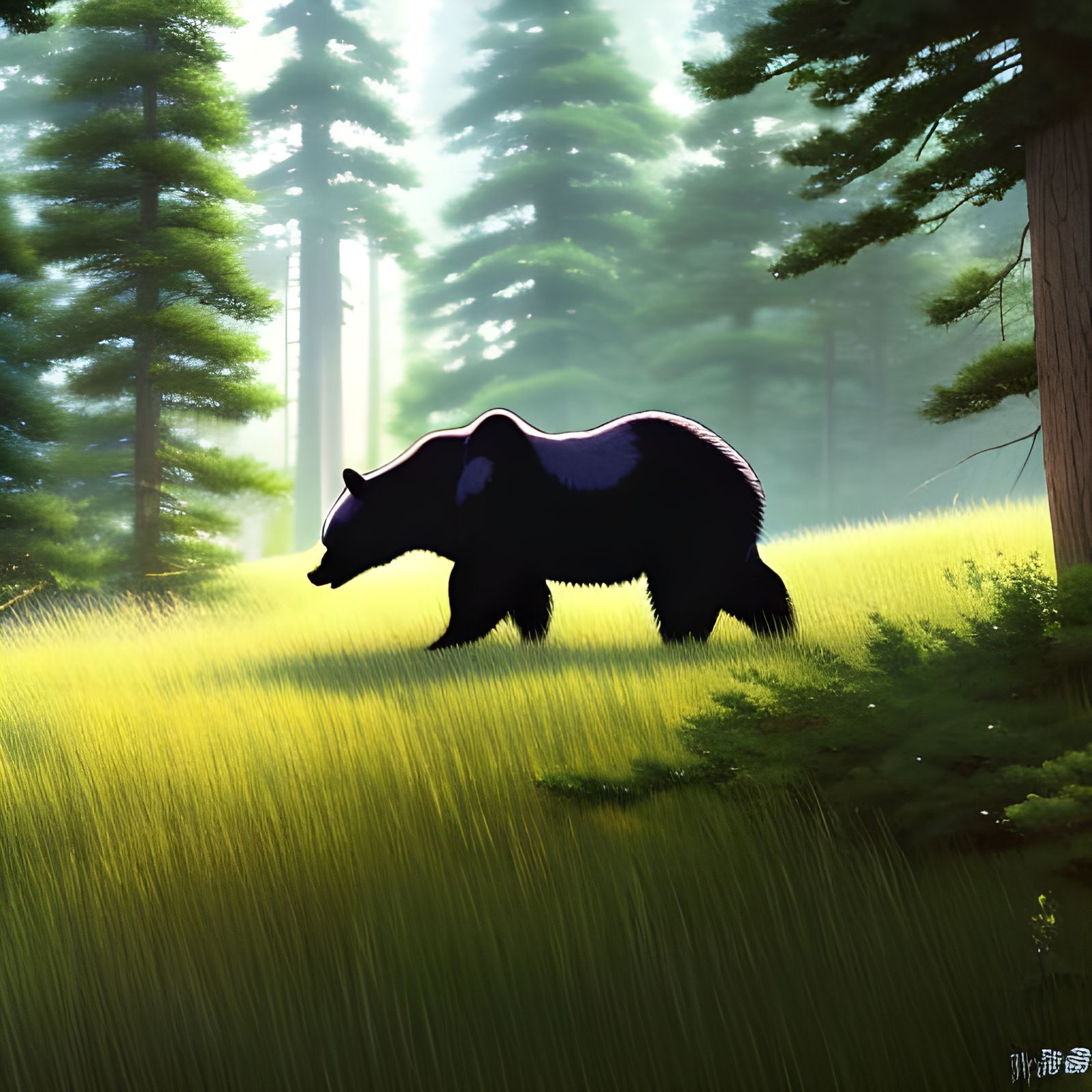 Wild bear in a pine forest