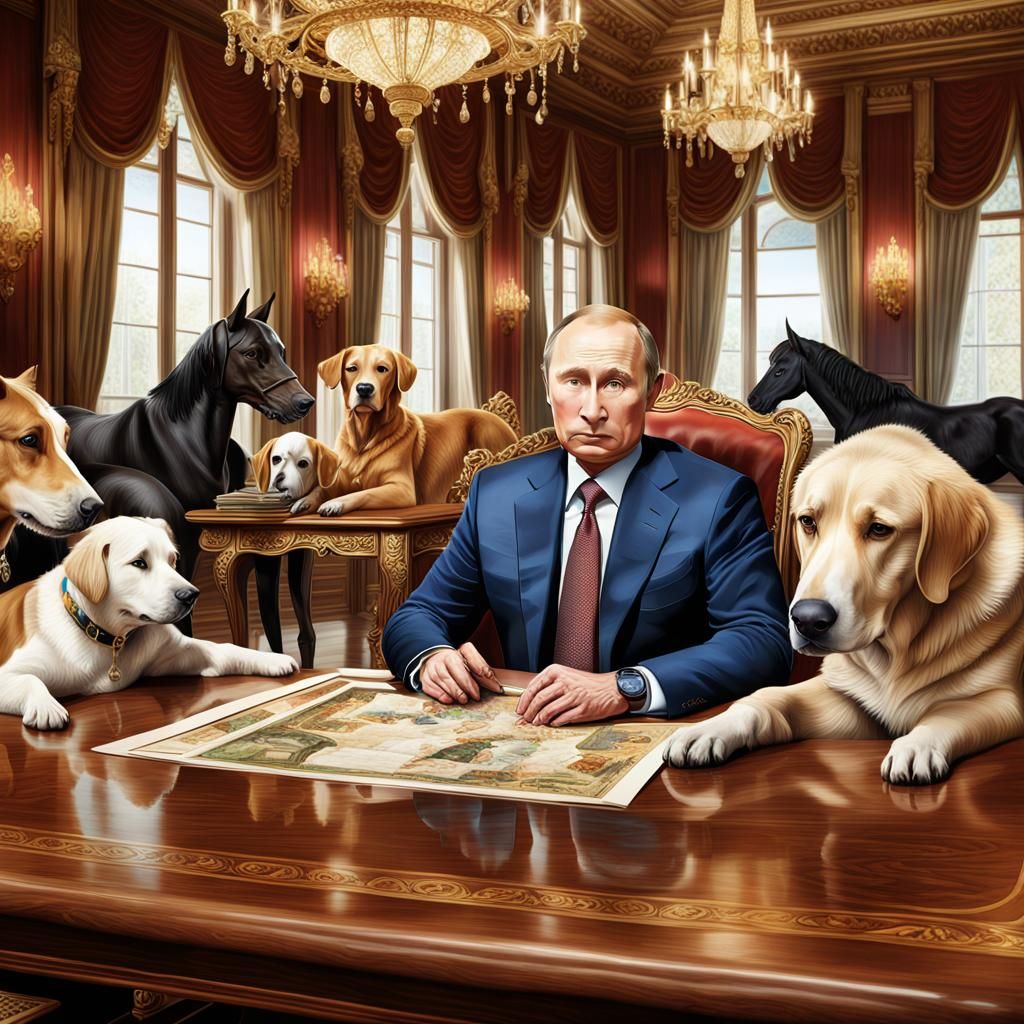 Putin Surrounded by Wealth: Hyper-Realistic Digital Art