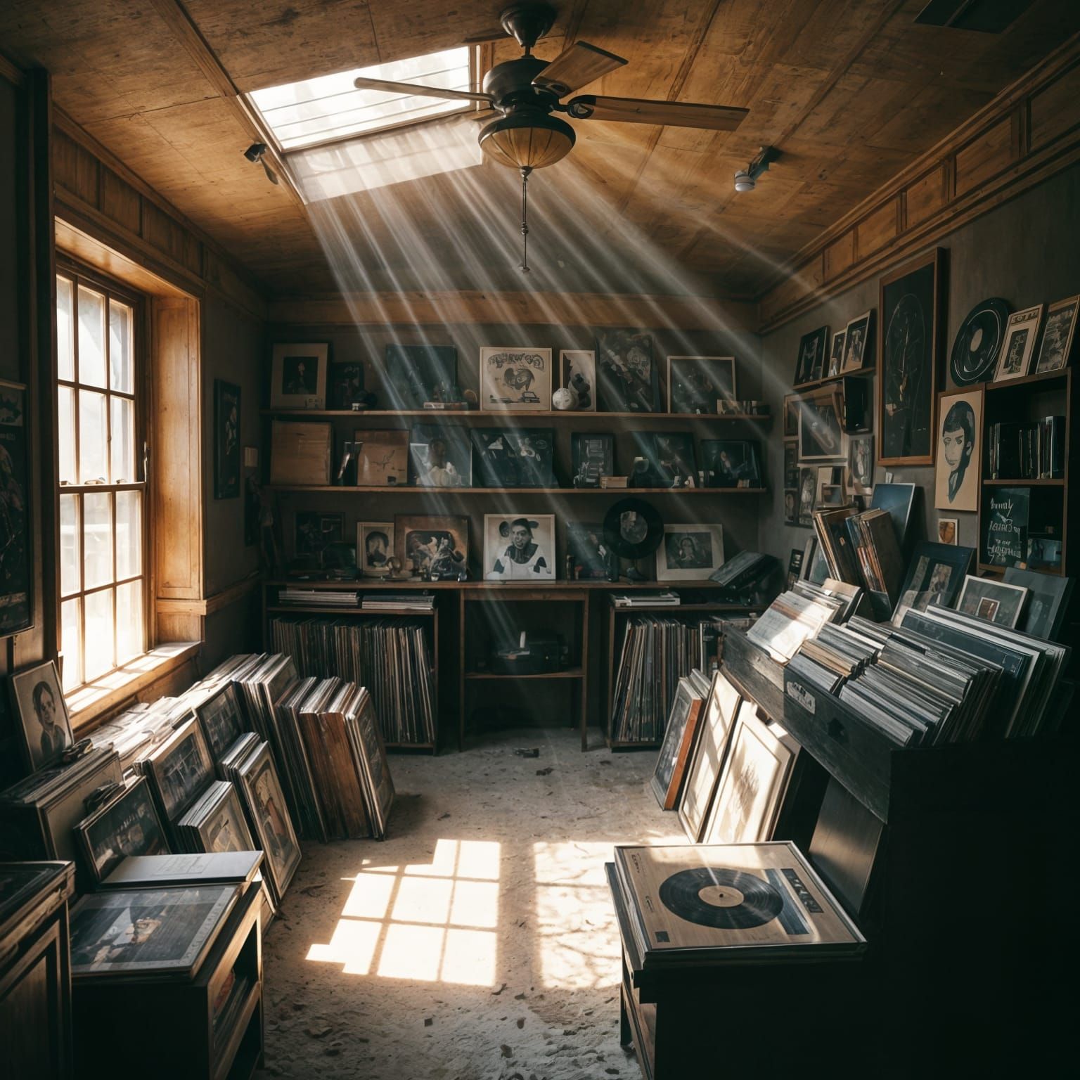 vinyl collection, dusty room, sun beams  by @Mrcl31