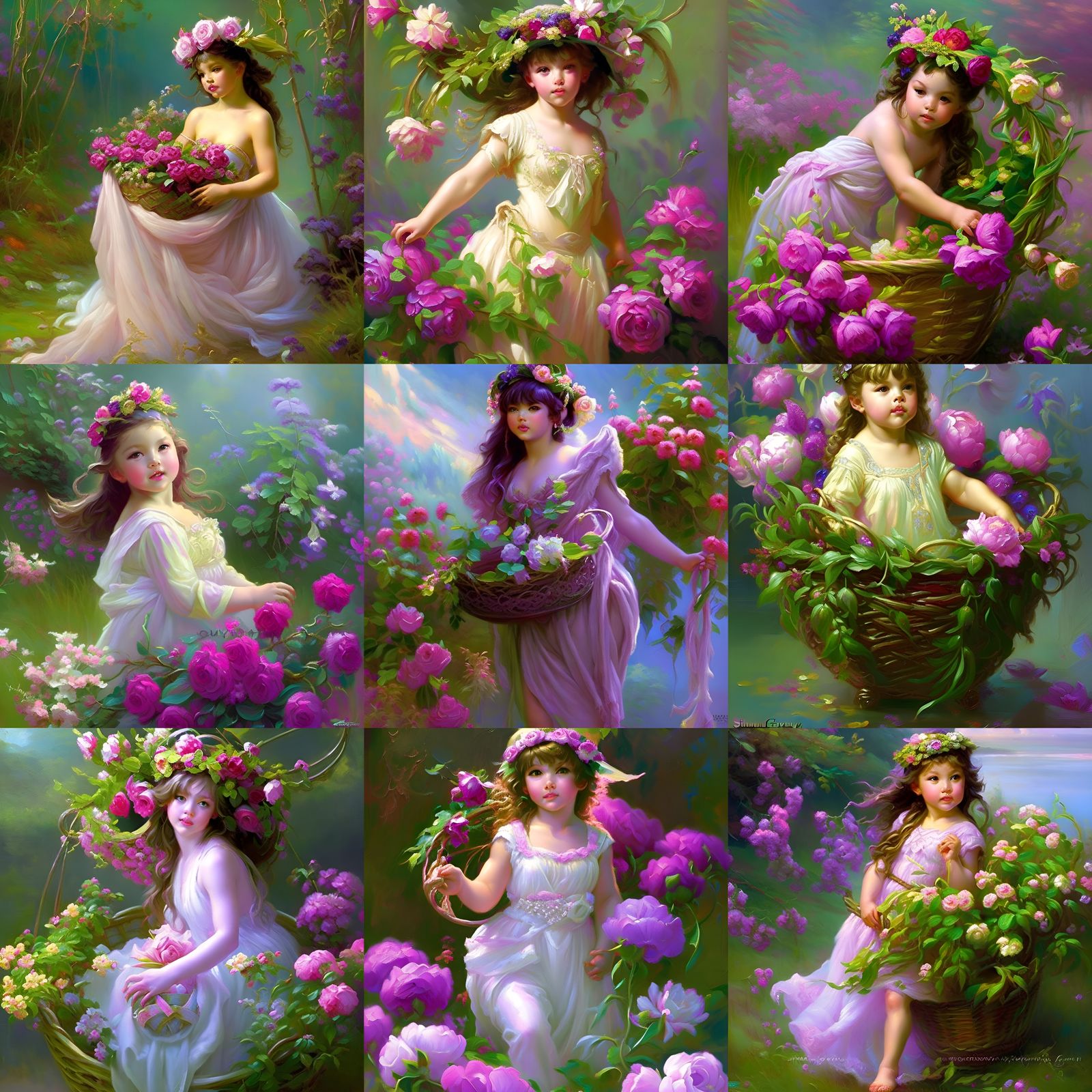 Cute girls covered in flowers