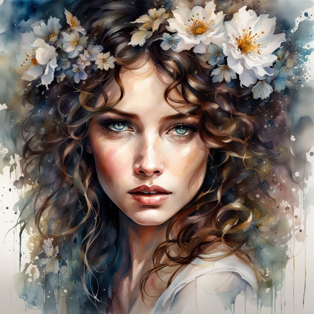 A gorgeous brunette curly haired girl - AI Generated Artwork ...