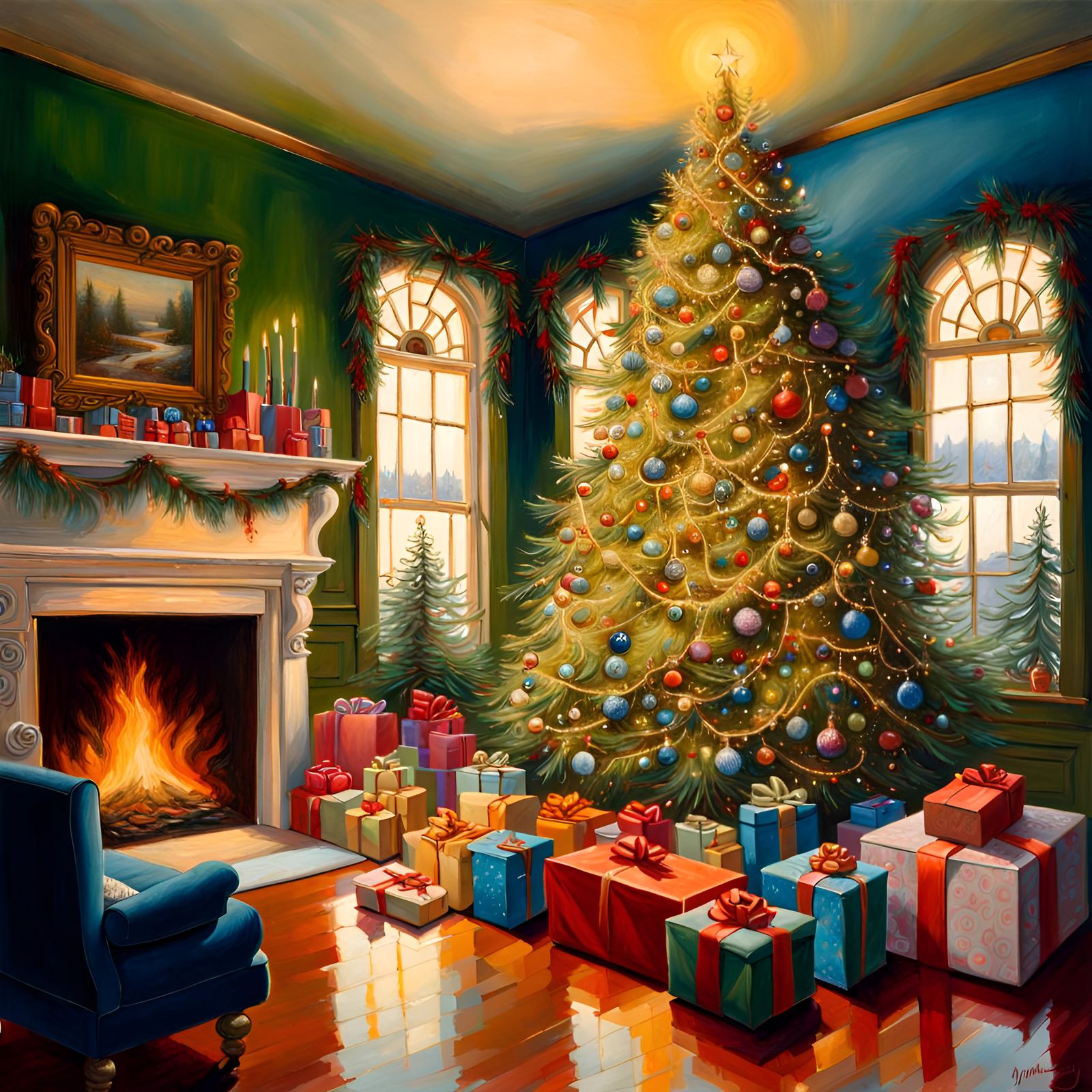 magnificently decorated Christmas tree inside house with many brightly ...