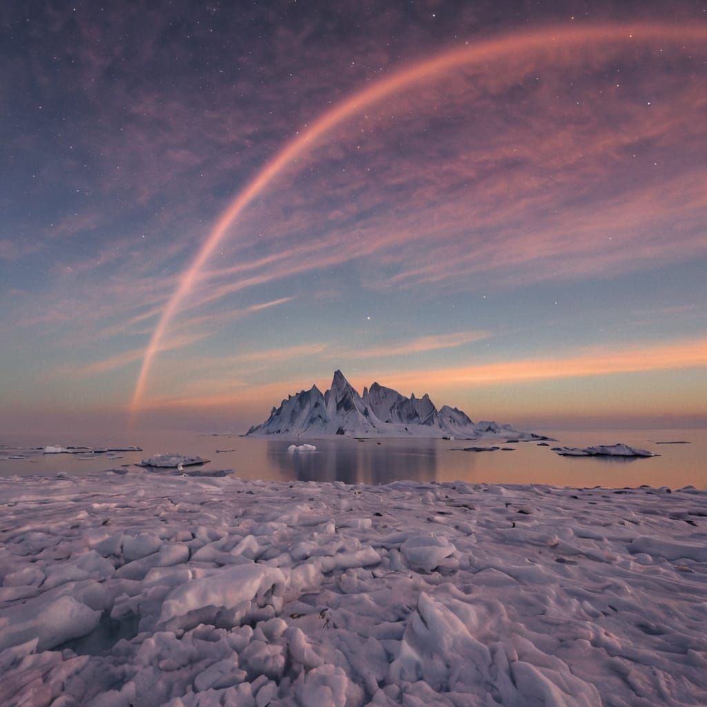 Golden Dawn Sky with Polar Clouds, Halos, and Sun Dogs
