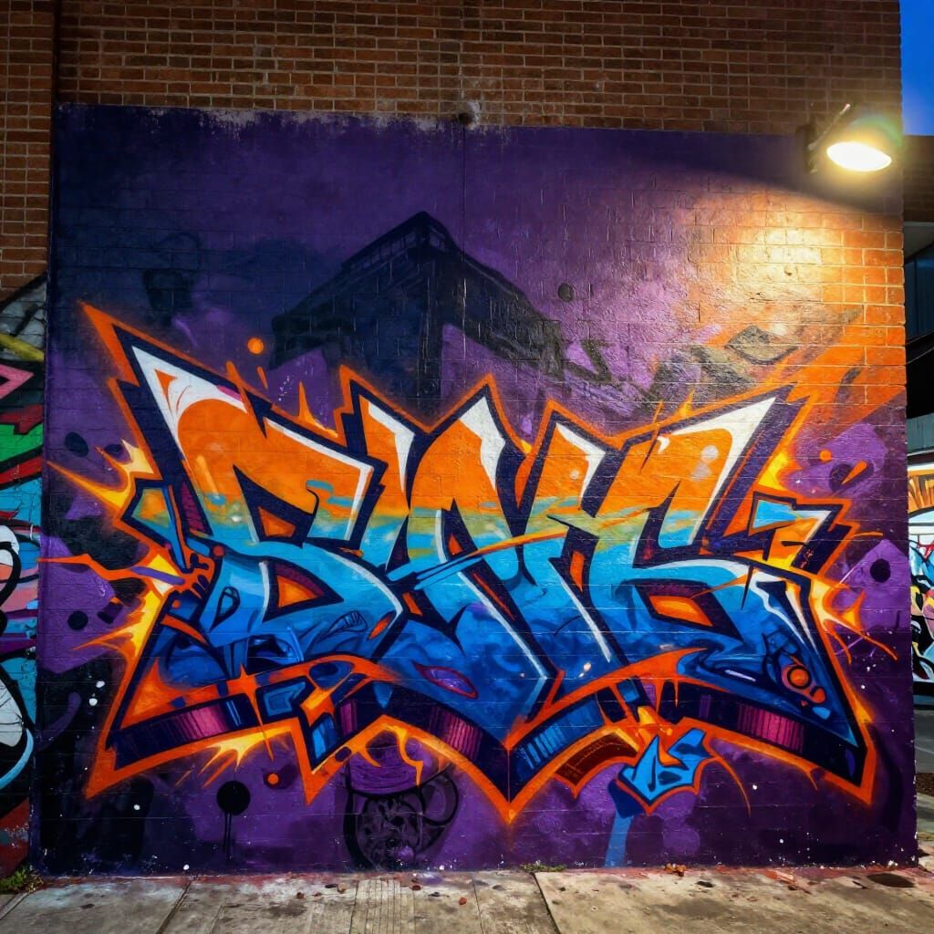 Vibrant Graffiti Mural on Brick Wall in Street Art Style