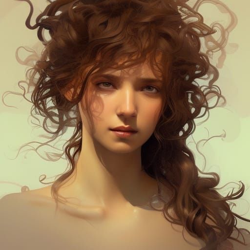 Curly Haired Girl Portrait in Hyperdetailed Style