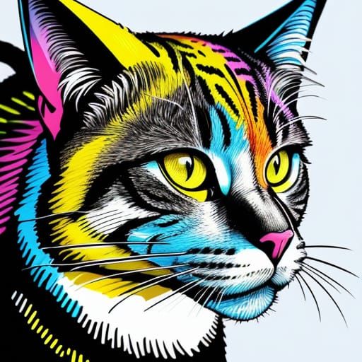 Pop Art Cat Made of Pencils