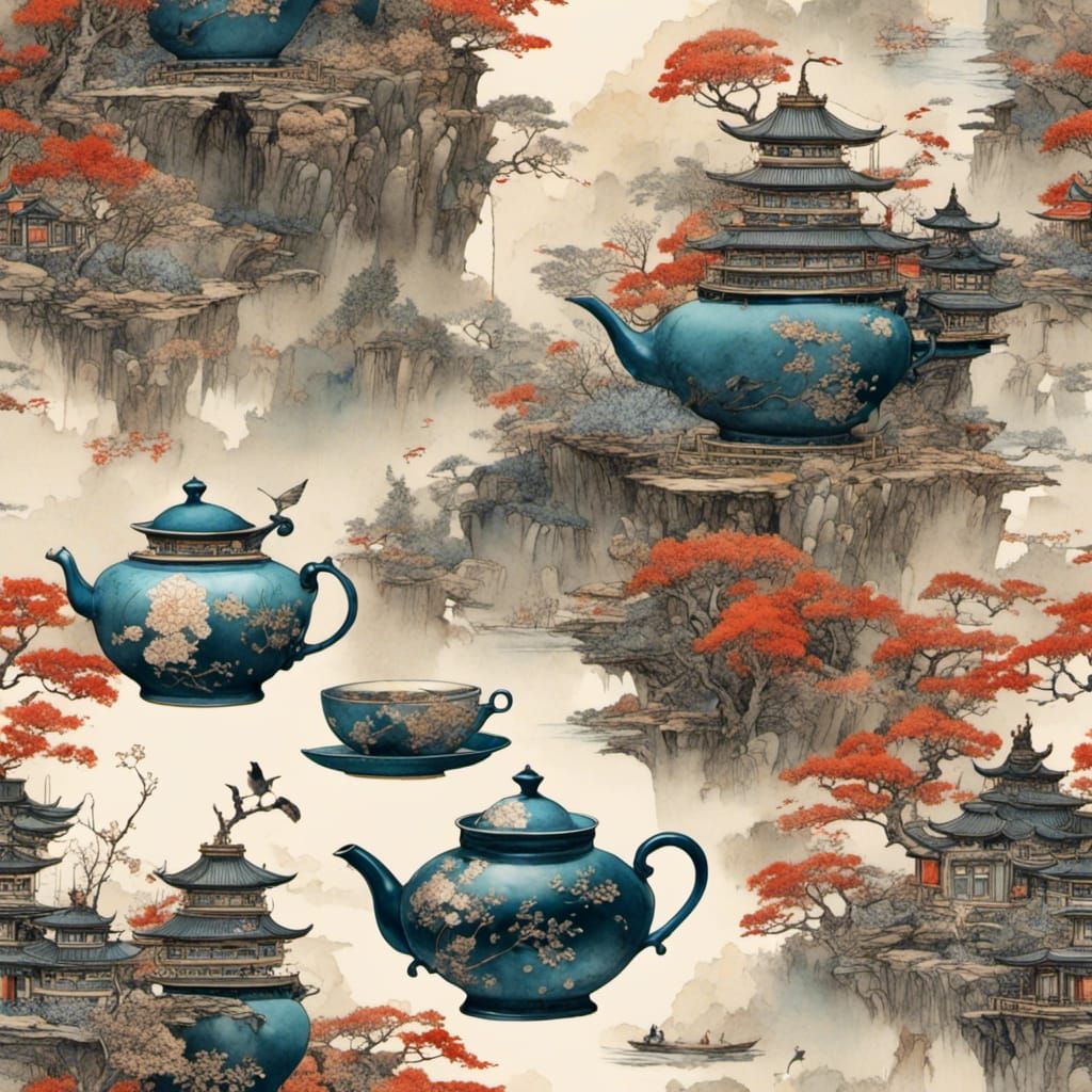 <lora:RomanticWatercolor:1.0>  Wabi-Sabi Tea Set Epic cinema...