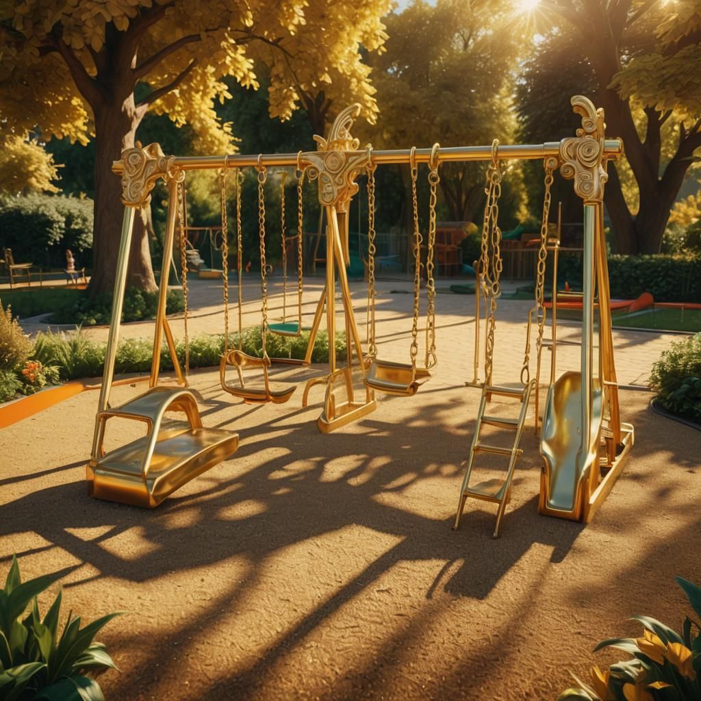 Golden Playground in Oil Painting Style