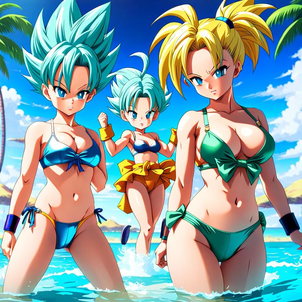 Dragon Ball Z Bulma and Android 18 crossover in bikini transform