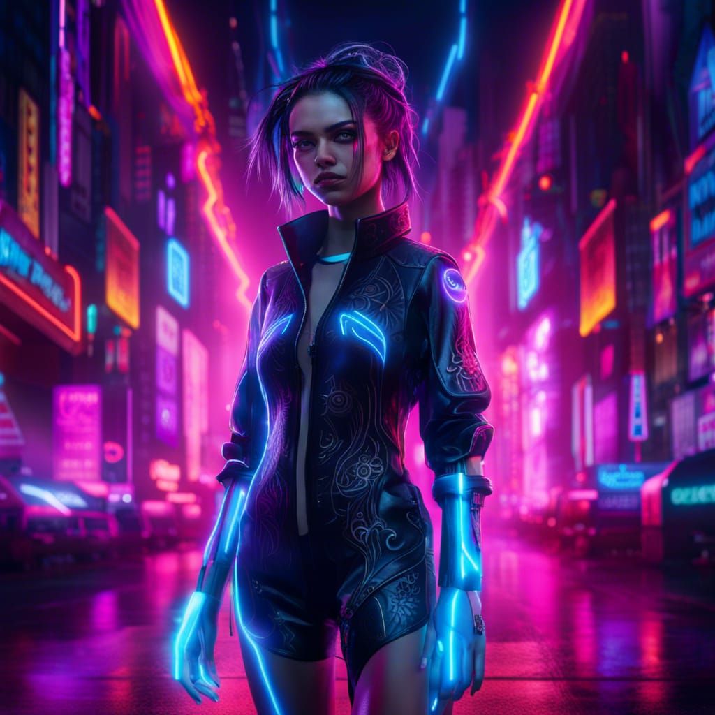 Neo the mystic girl of neon - AI Generated Artwork - NightCafe Creator