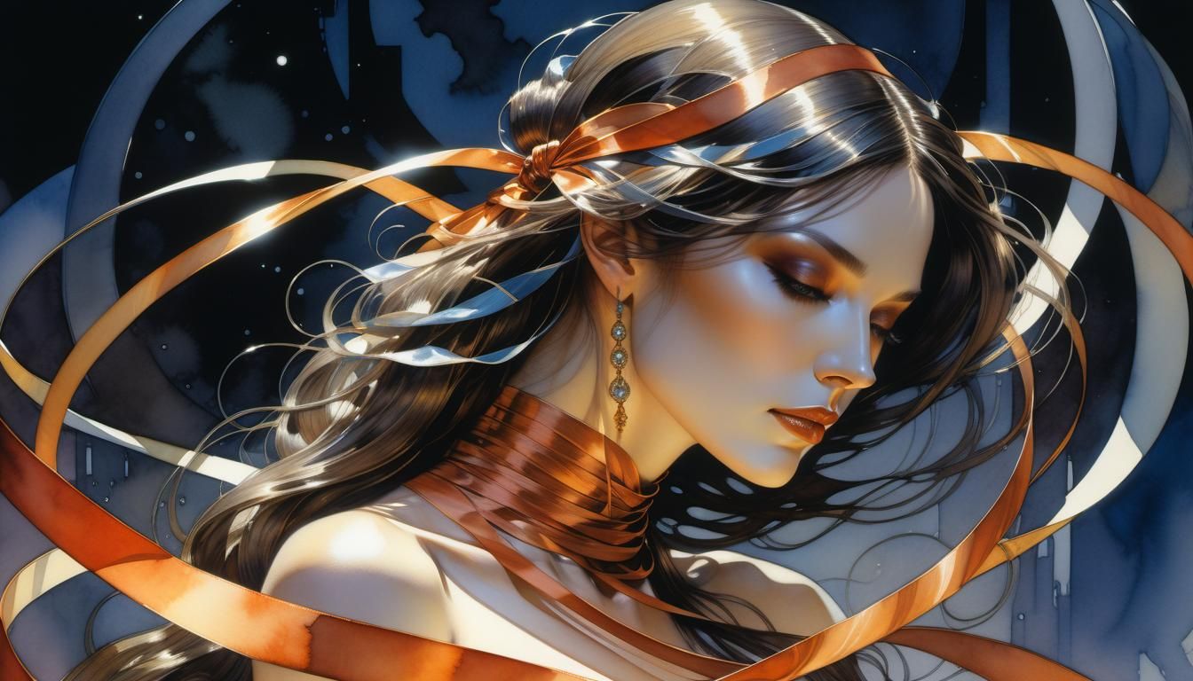 Mysterious Glowing Girl in Watercolor Portrait