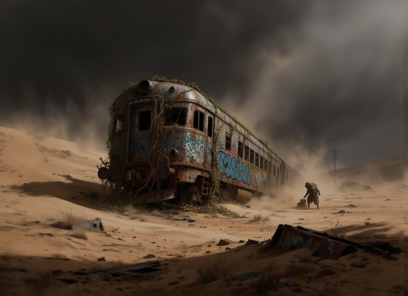 An abandoned , rusted train 