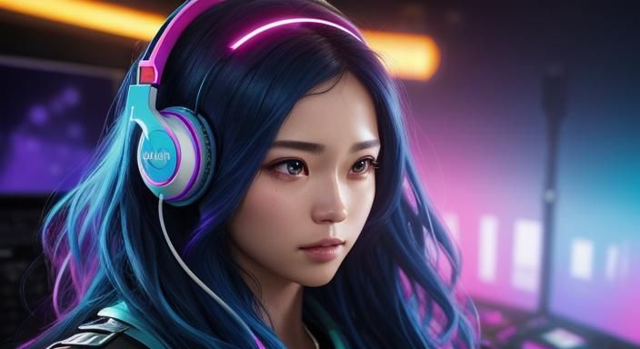PRETTY LADY IN MUSIC STUDIO