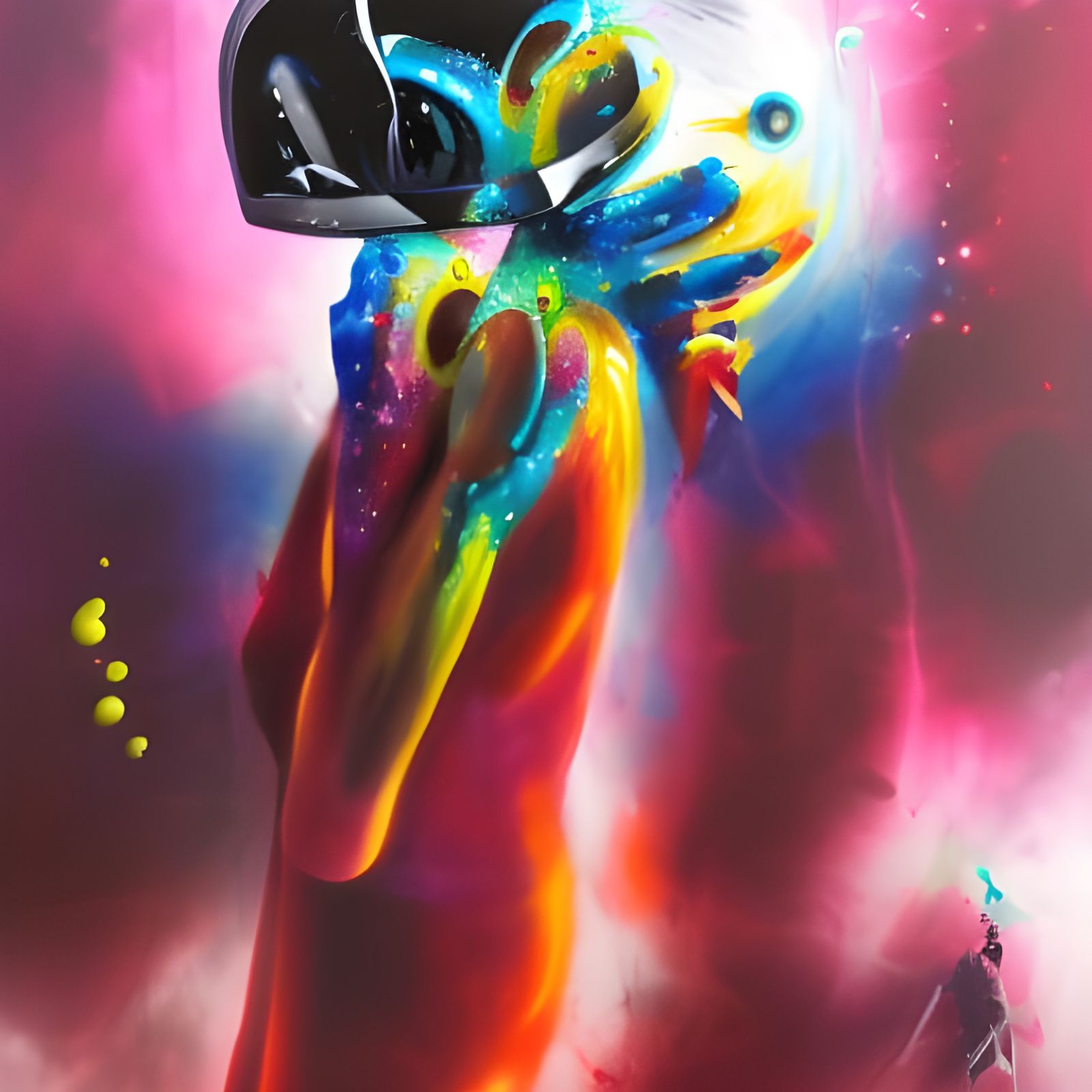 A Cyber Person holding a galaxy graffiti art, splash art, street art