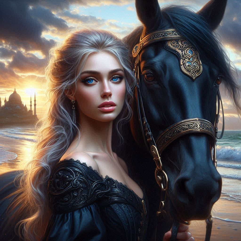 portrait lady on horse.