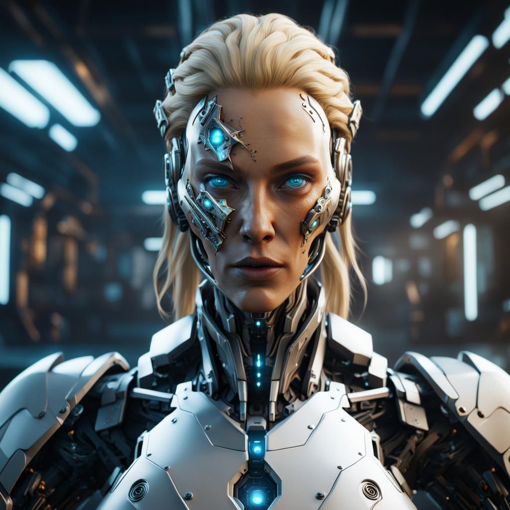 blonde Female cyborg head on a table - AI Generated Artwork - NightCafe ...