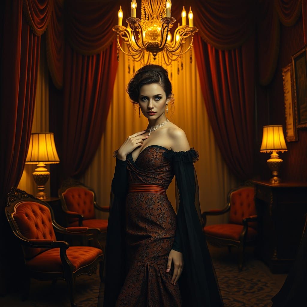 Luxurious Portrait in Golden Lighting with Elegant Woman