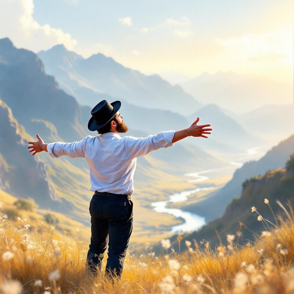 Serene Landscape: Jewish Man in Watercolor Style