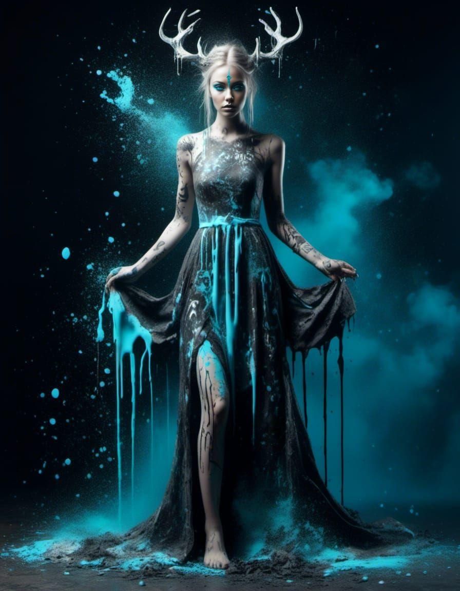 Norse Beauty with Glowing Runes in Graffiti Art