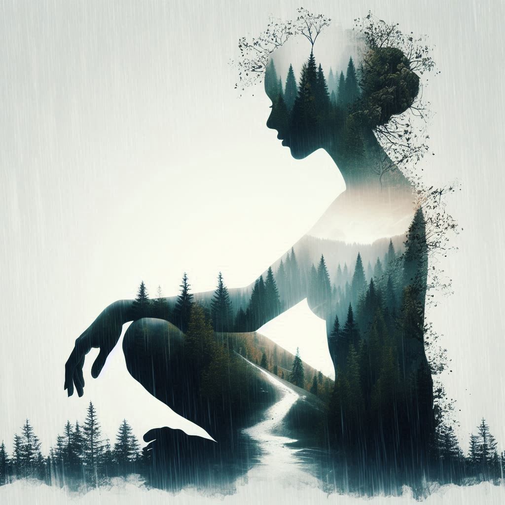 double exposure beautiful fantasy DALL-E 3 portrait landscape..