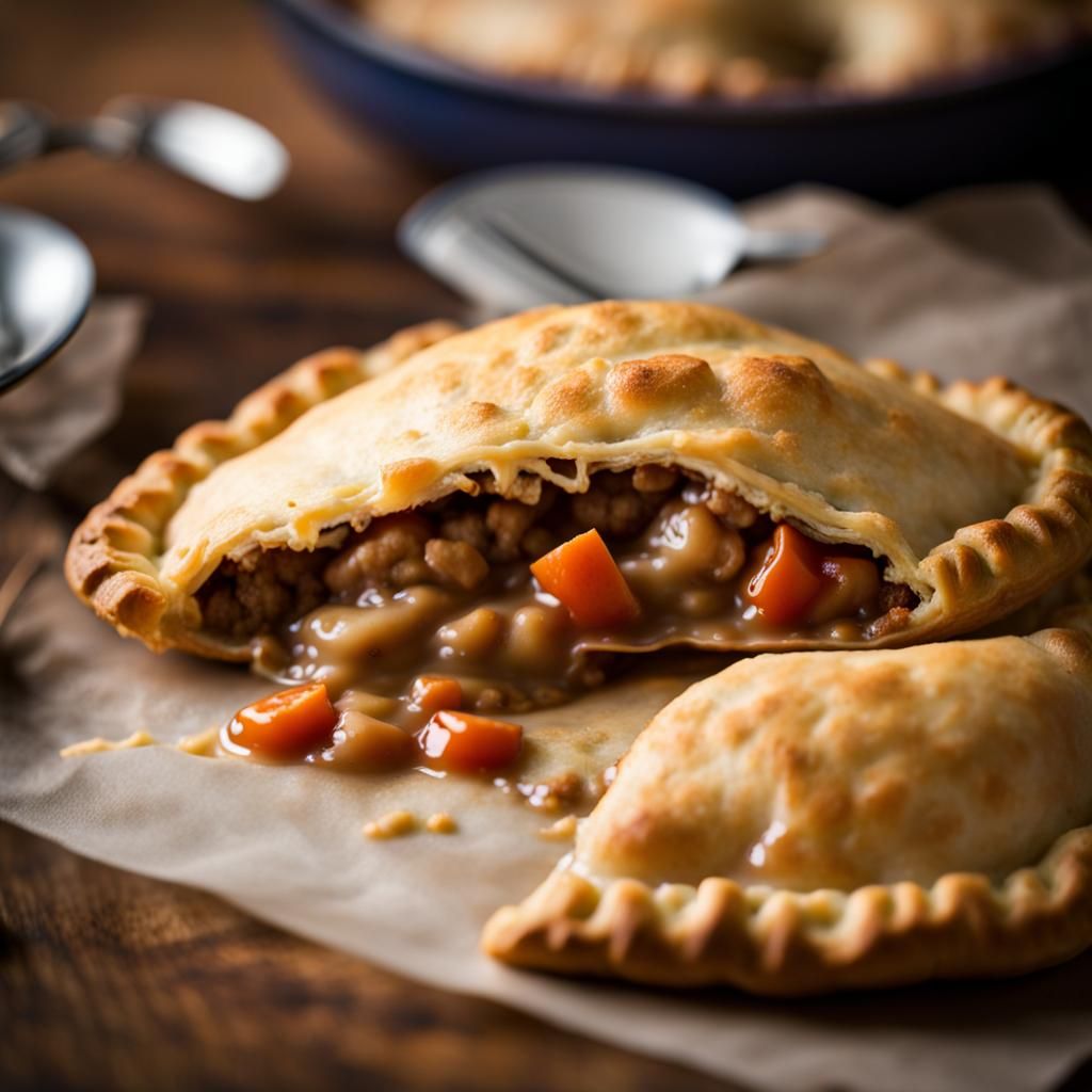 Cornish pastie, made to the traditional recipe. - AI Generated Artwork