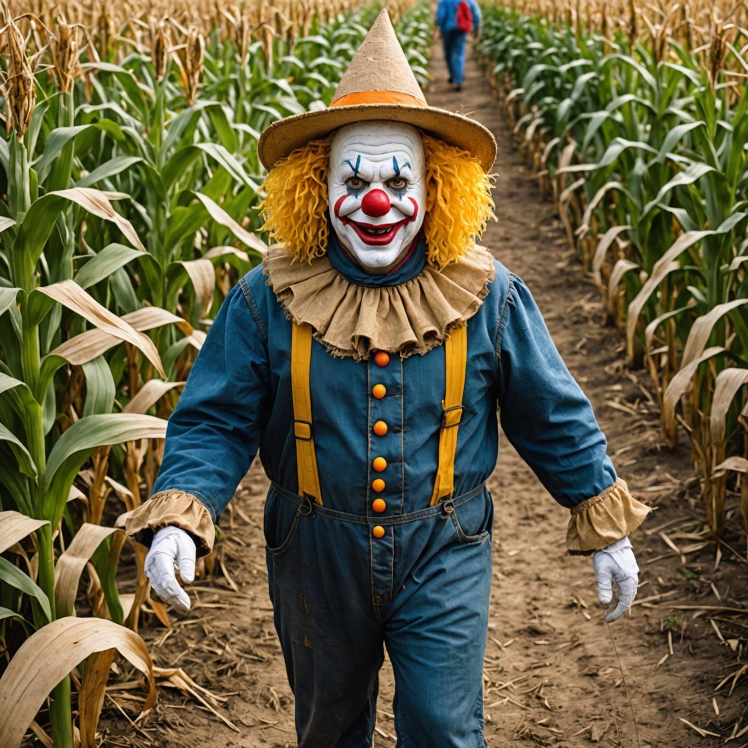 Clown in corn maze