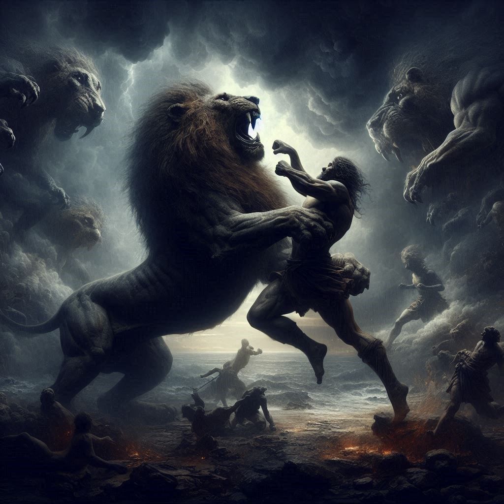 Hercules fighting the Nemean lion
