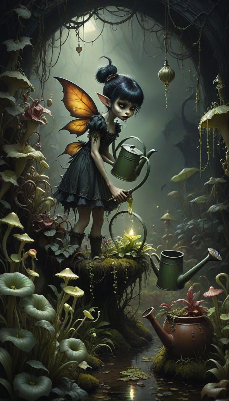 The Creepy Pixie Patricia and Her Carnivorous Garden by QueenQuill