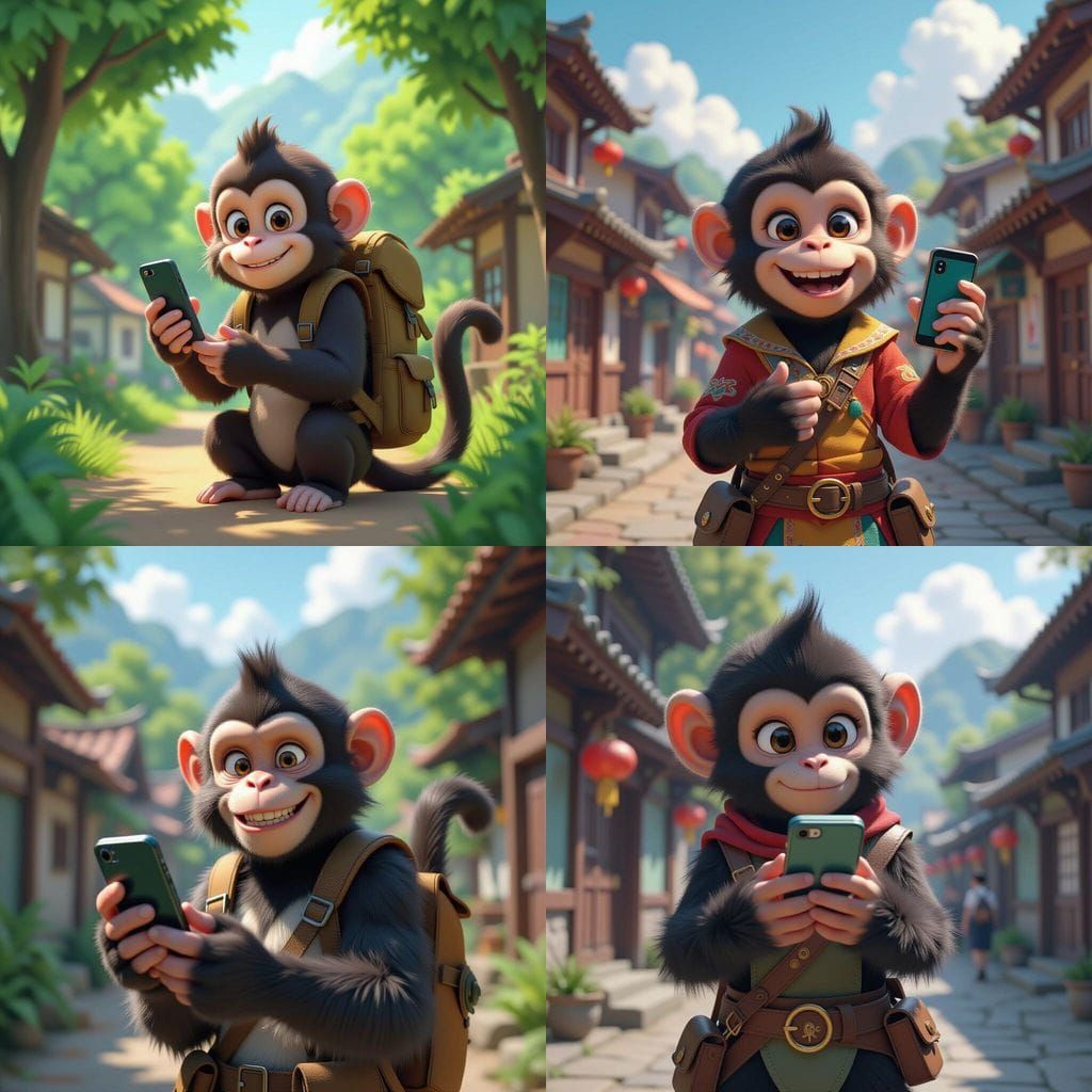 Mischievous Monkey Steals Phone: 3D Anime Art