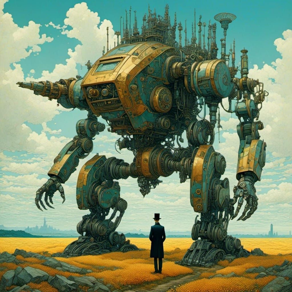 Mecha with top hat<lora:RDMagic:1.0> , elaborate, photography, polished