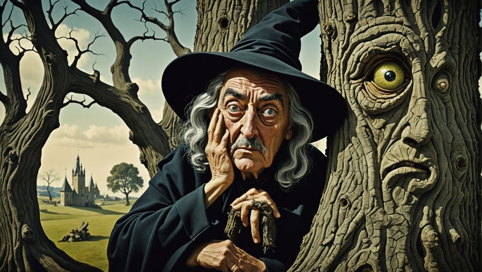 Grumpy Witch Peek: Surreal Morbid Art