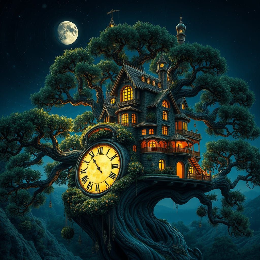 Moon in intricate sky, night,   by @Domy