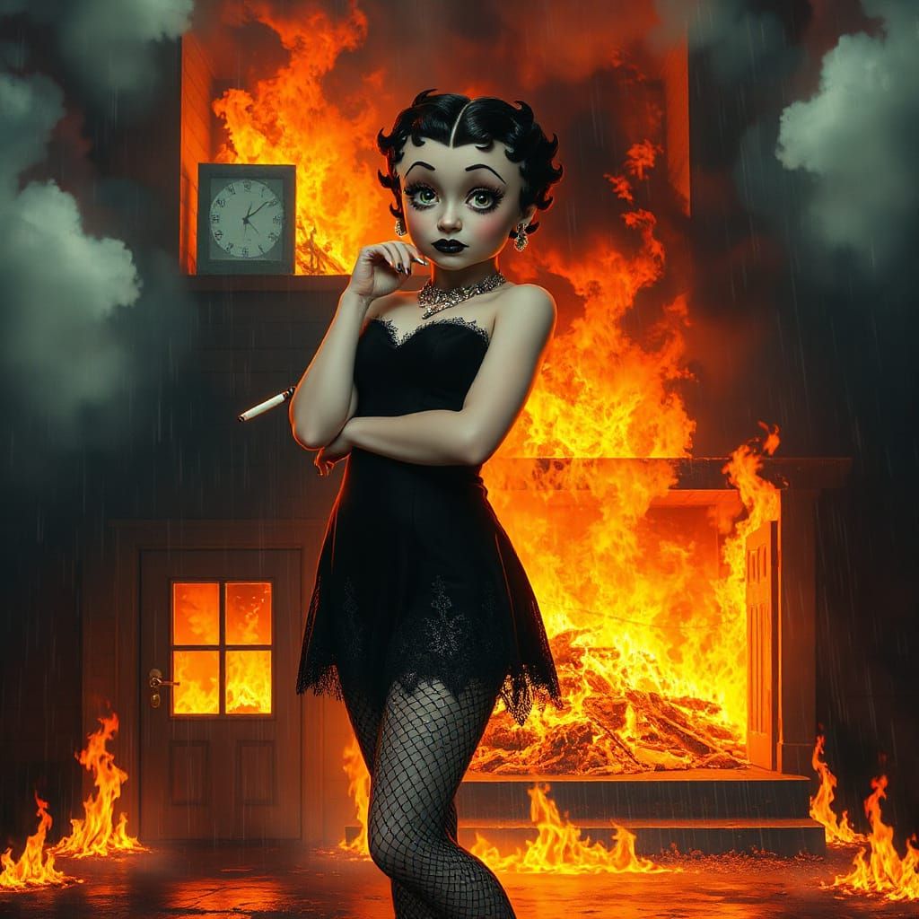 Gothic Betty Boop in Burning House