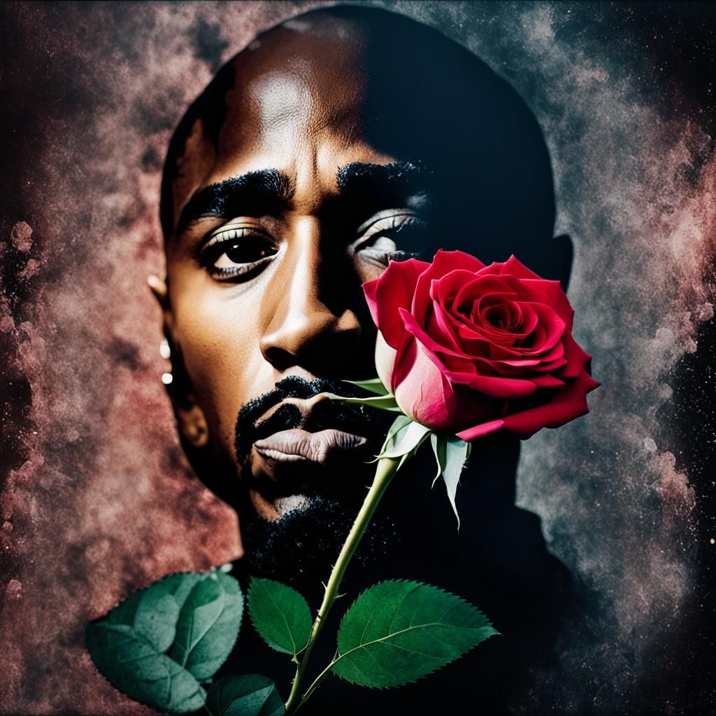 Tupac holding The Rose That Grew Through Concrete - AI Generated ...