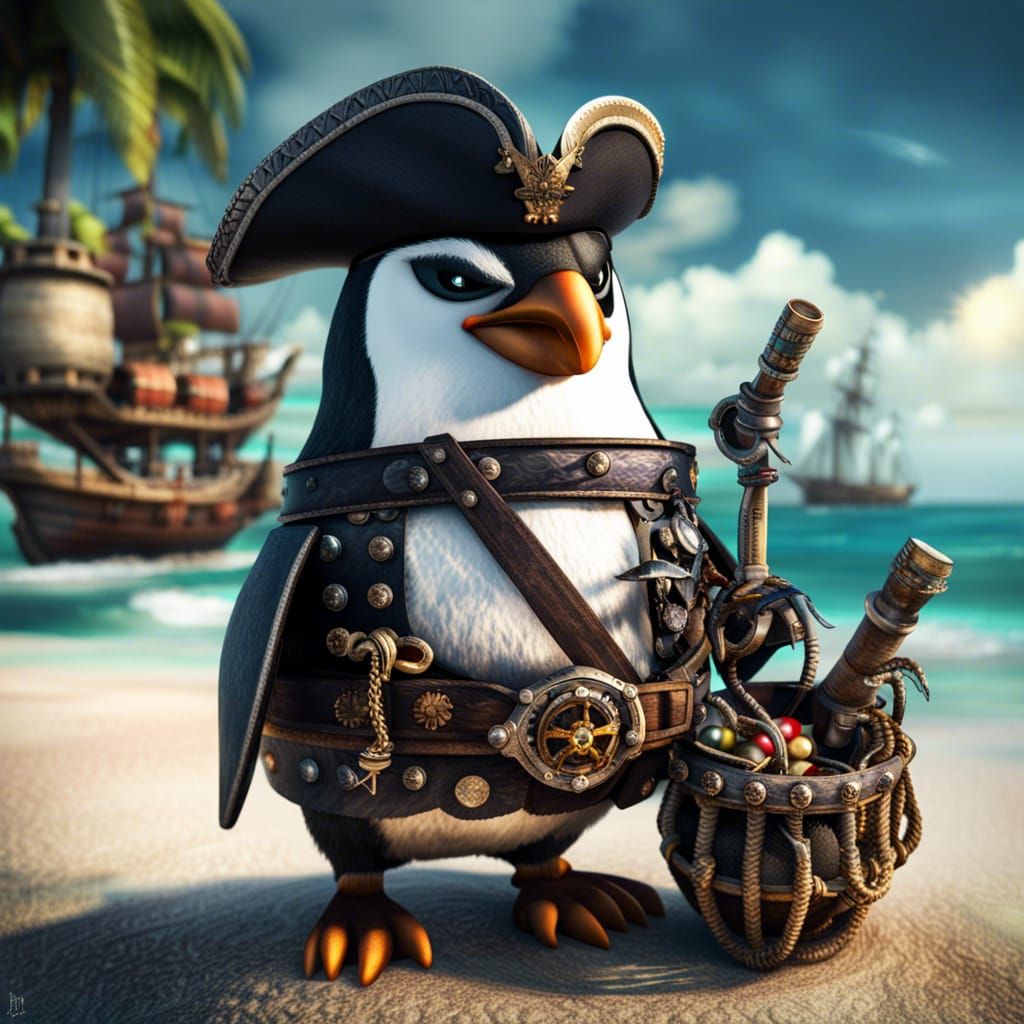 badass penguin pirate # 2  by @moony