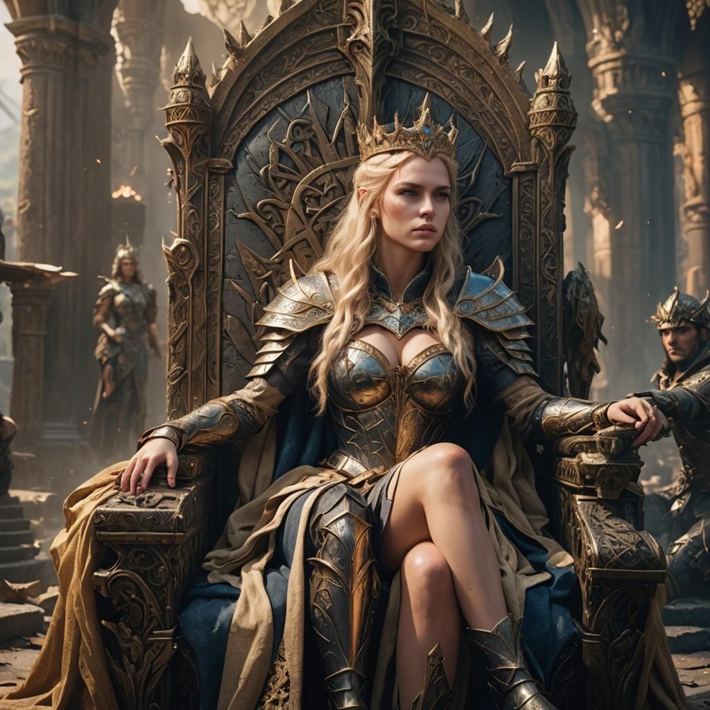 Blonde Warrior Queen on Throne