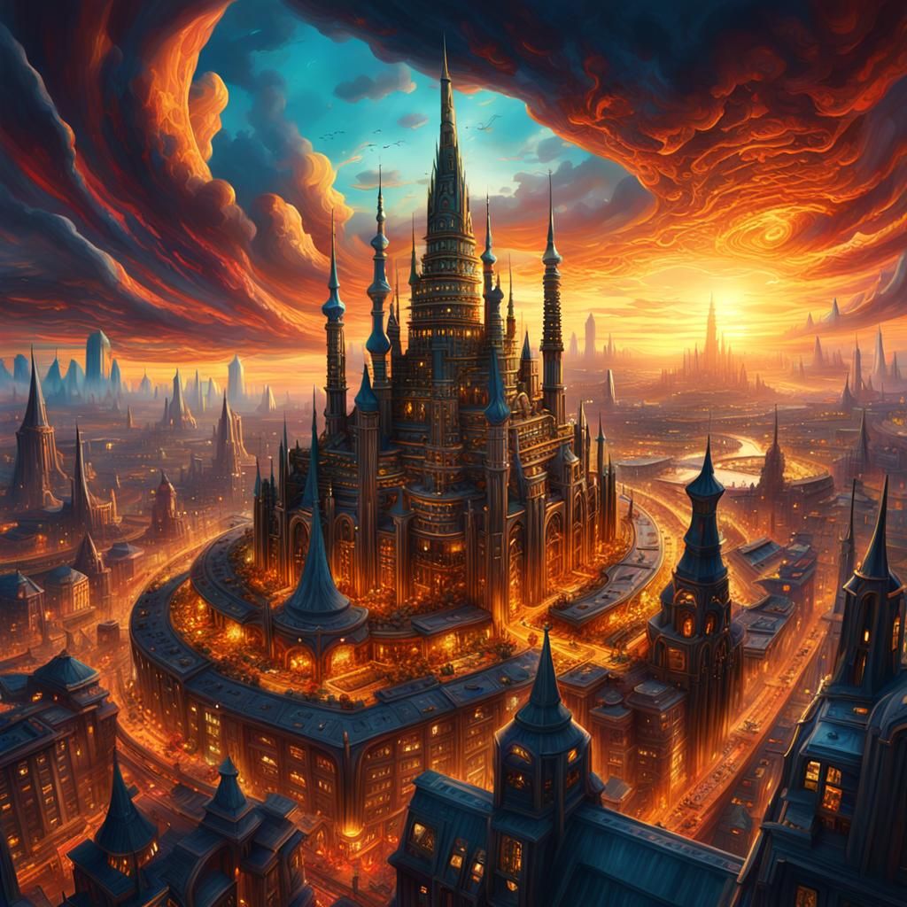 Futuristic Cityscape Transforms to Mystical Realm