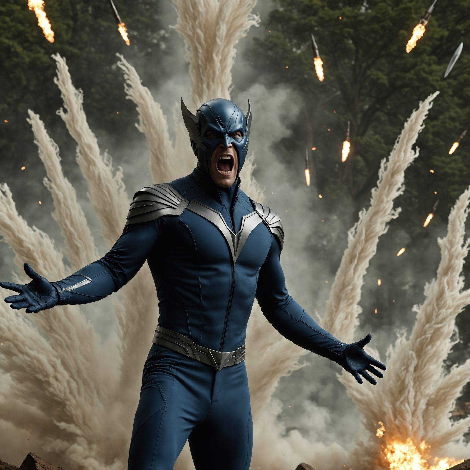 An Epic masterpiece  photo of Caleb Laundry Jones as Banshee in X-Men First Class movie 2011 sharp, vivid, realistic,, p...