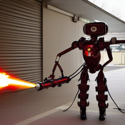 Humanoid robot with a flamethrower