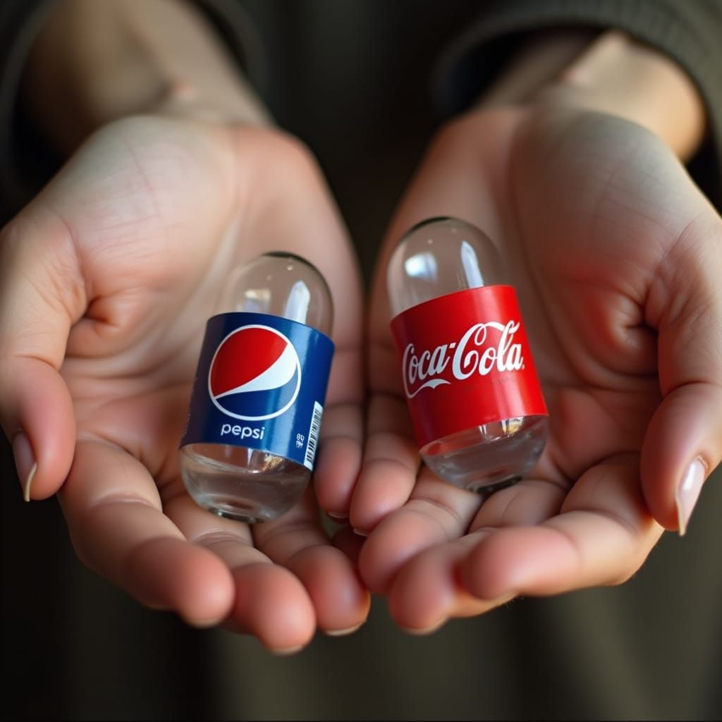 Hands Hold Coca Cola and Pepsi Capsules