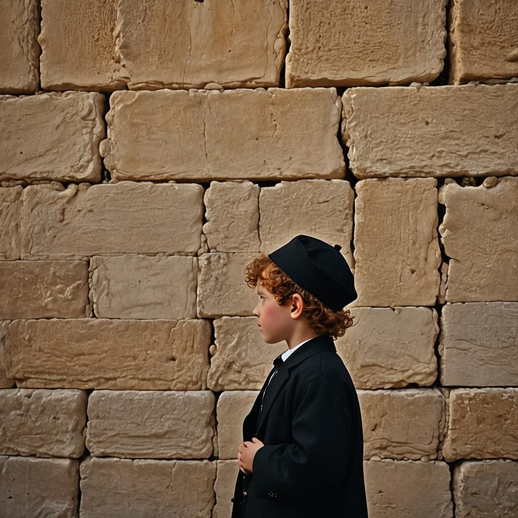 Orthodox Jewish Boy Praying at Western Wall